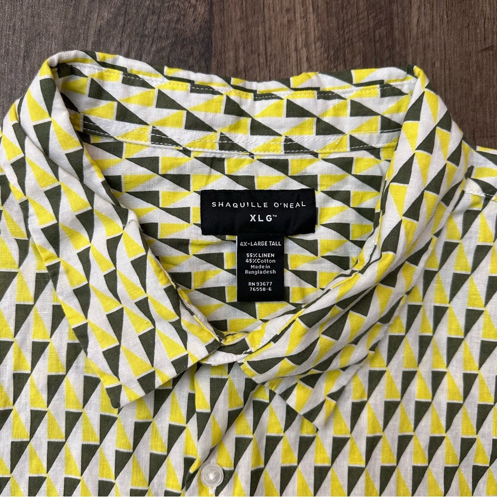 SHAQUILLE O'NEAL YELLOW DIAMOND LINEN SHIRT Men’s - Picture 2 of 5